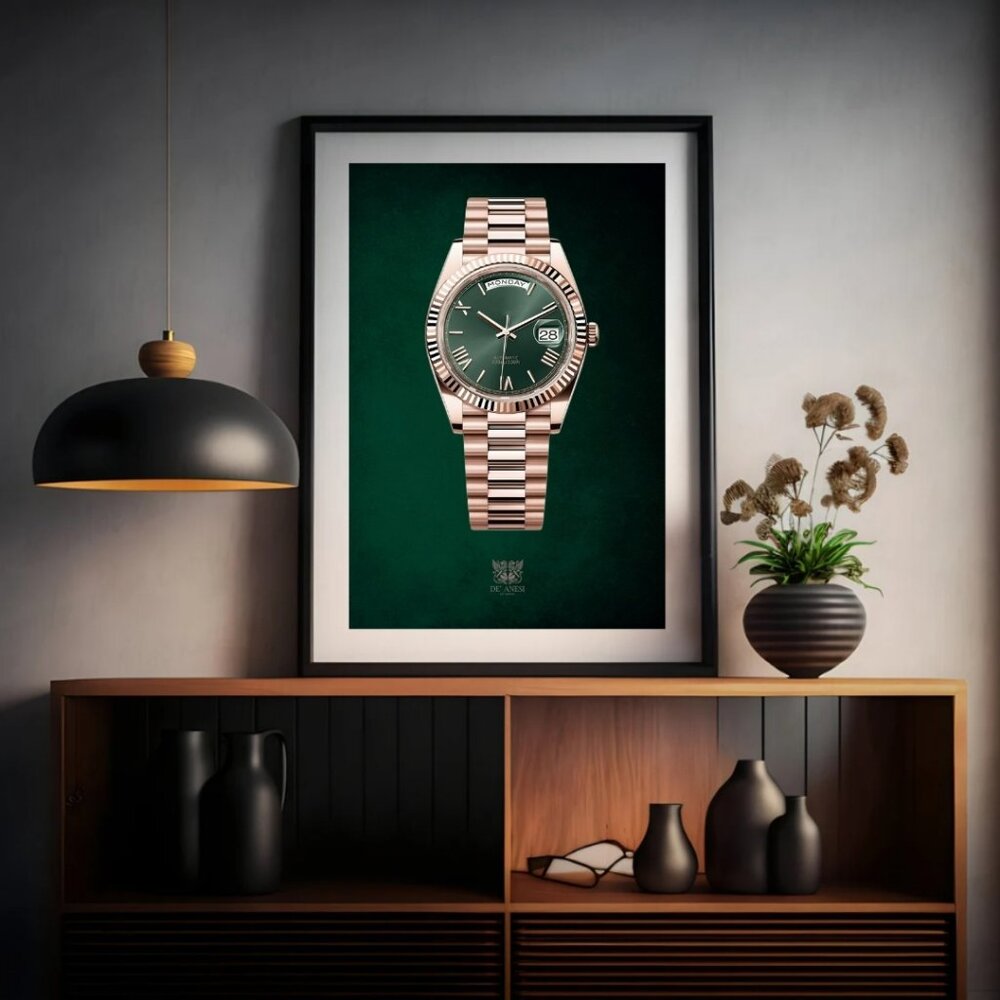 Luxury Watch Collector Art Print – Emerald Dial Timepiece ( 13in x 19in )
